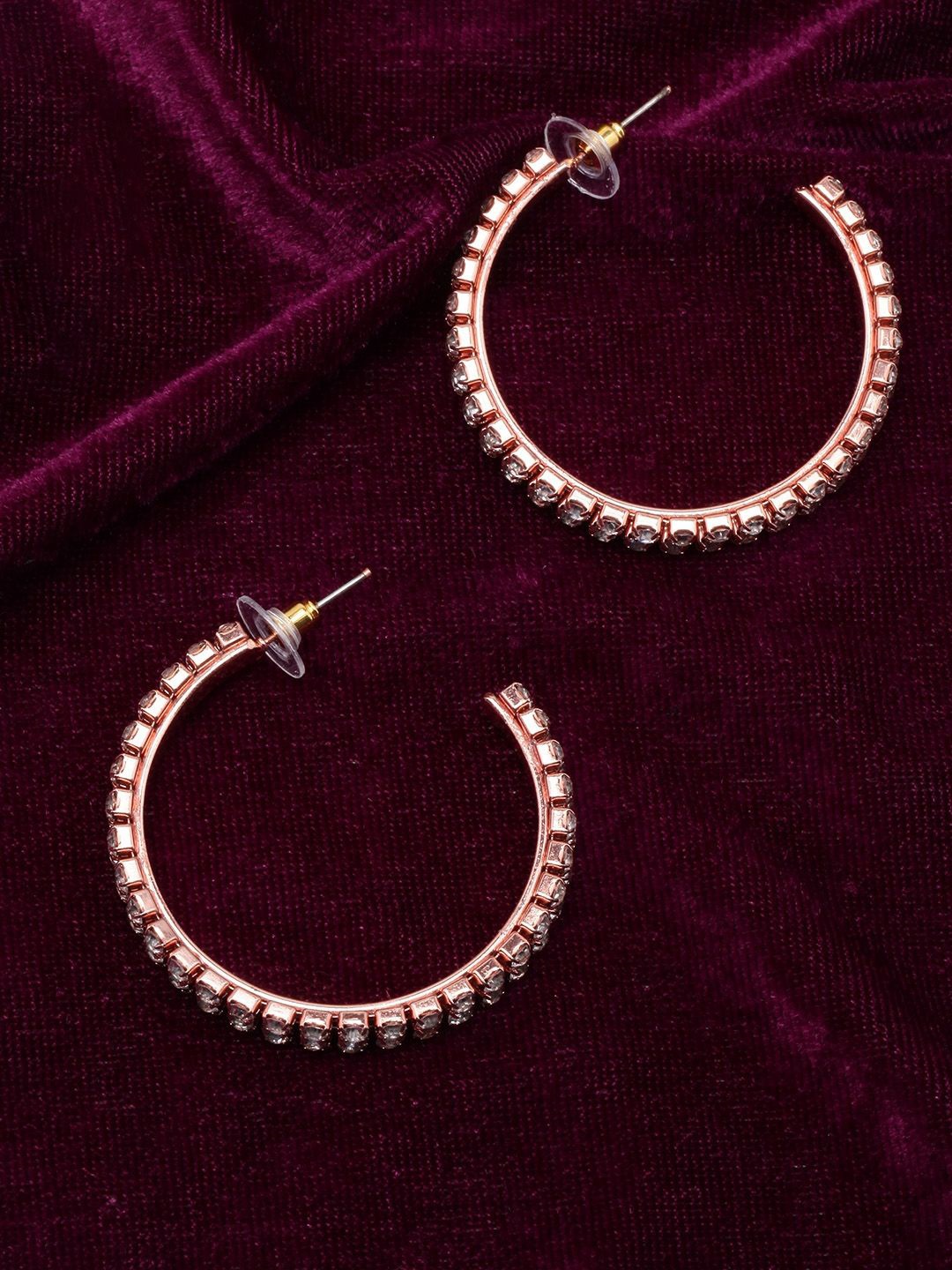 

KPOP Rose Gold-Plated Rhinestone Studded Circular Half Hoop Earrings