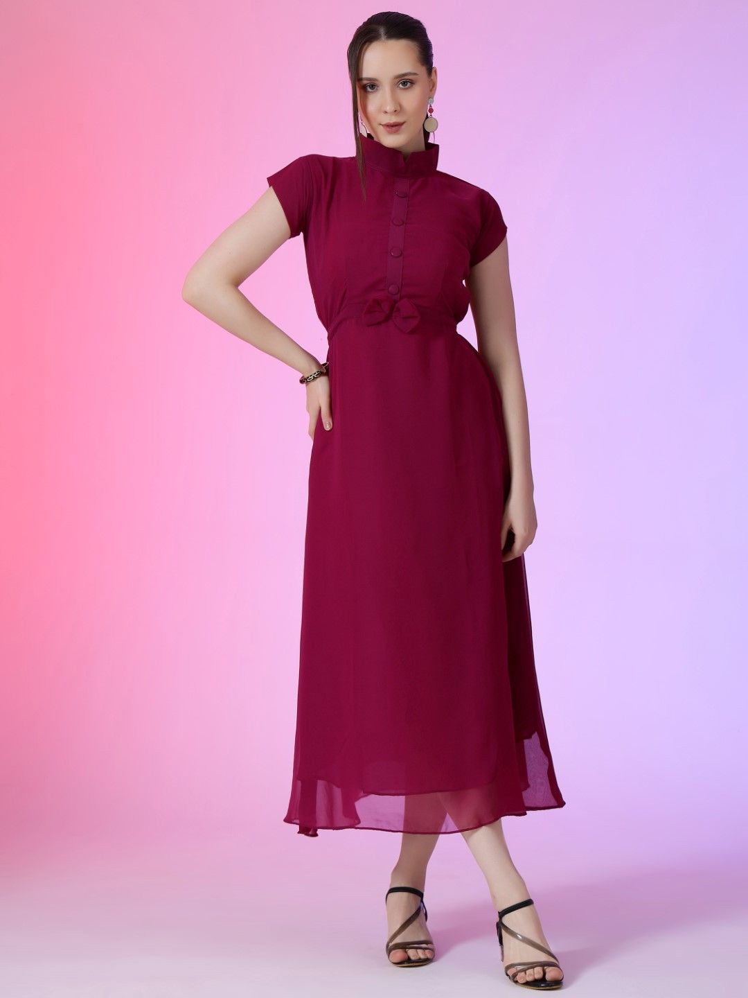 

Femvy Georgette Fit & Flare Maxi Dress, Magenta