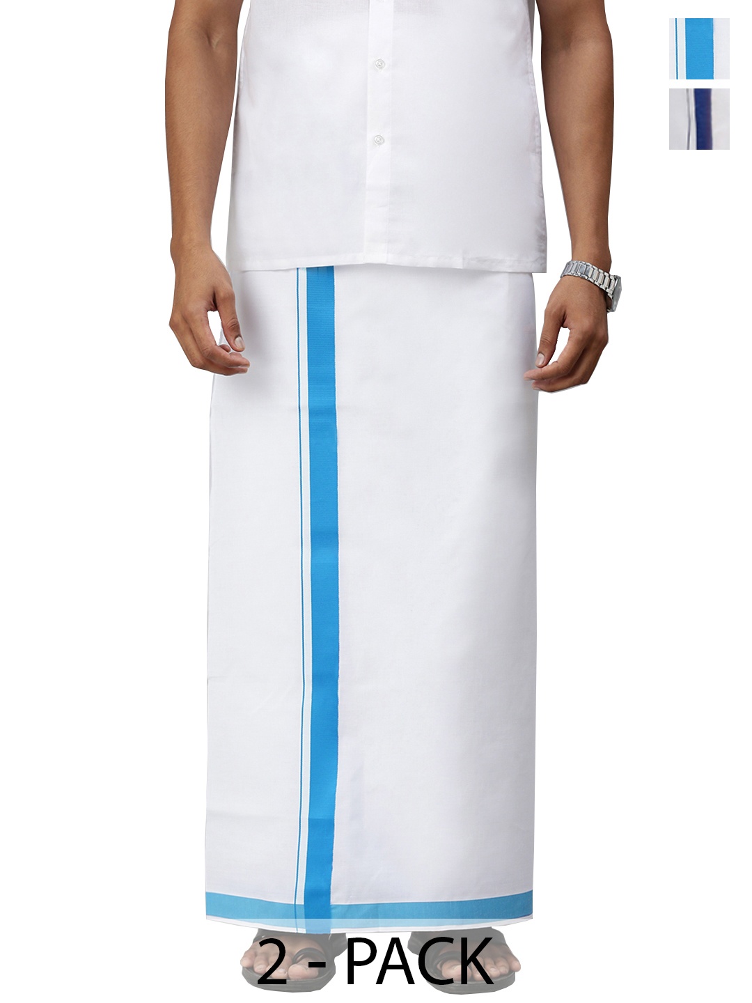 

Ramraj Pack of 2 Men Solid Border Dhoti, White