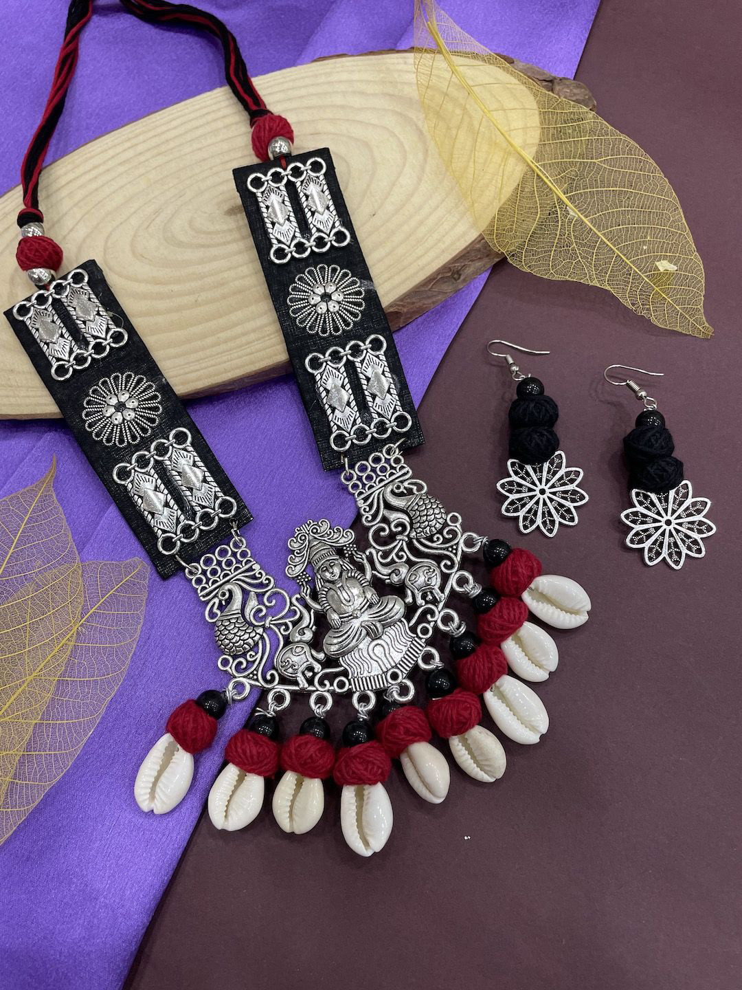 

Digital Dress Room Silver Plated Beaded Maa Durga Design Necklace & Earrings