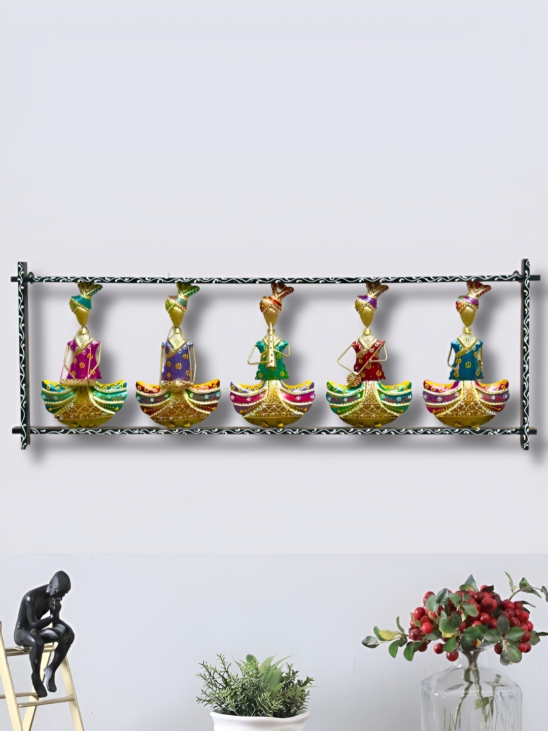 

RSN Green & Orange-Colored Rajasthani Metal Wall Hanging, Red