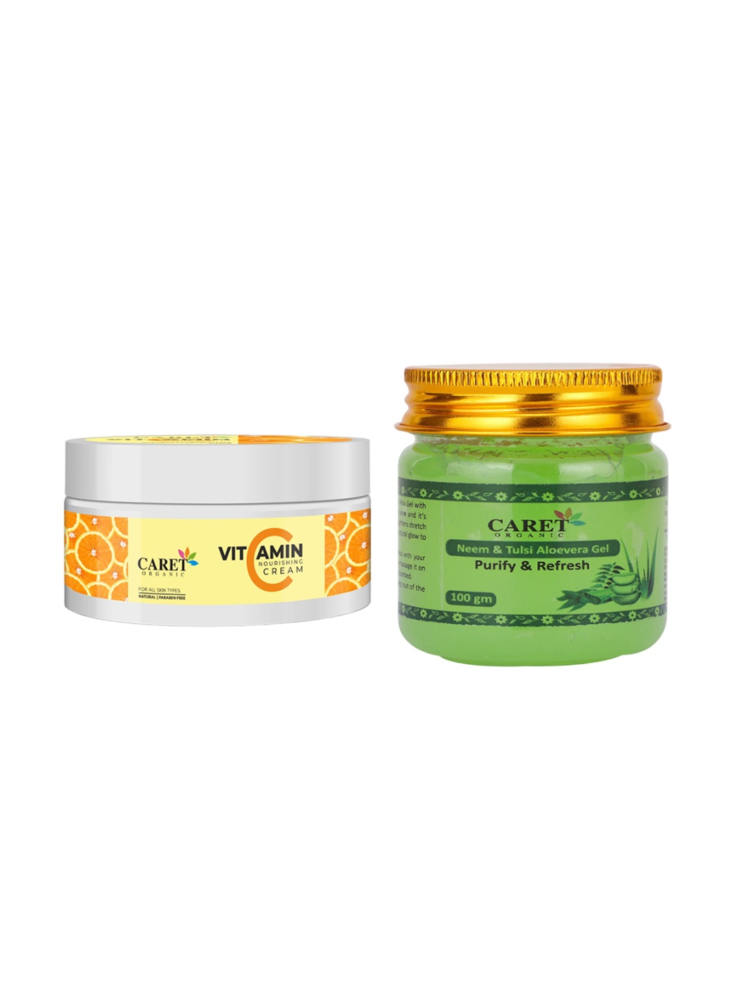 

CARET ORGANIC Vitamin C Nourishing Cream & Neem Tulsi Aloevera Gel - 100 g Each, White