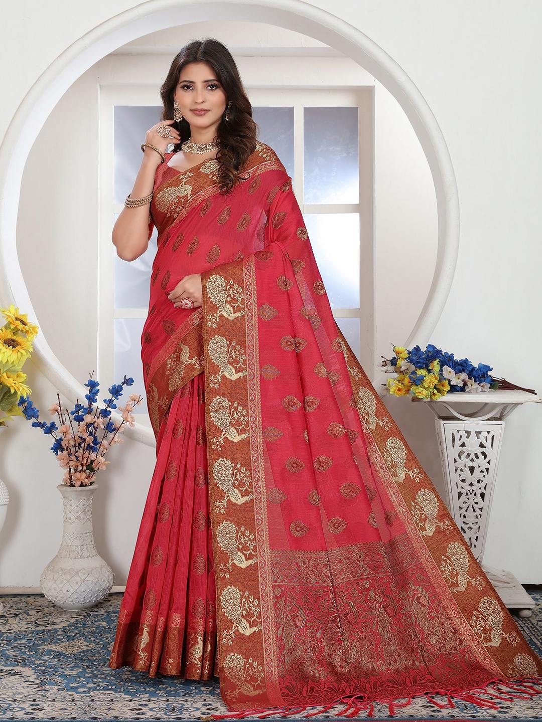 

MAHALASA Ethnic Motifs Pure Cotton Saree, Peach