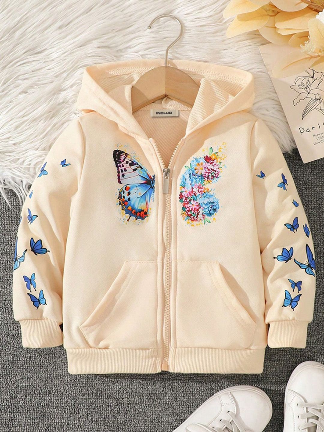 

INCLUD Girls Open Front Jacket, Beige