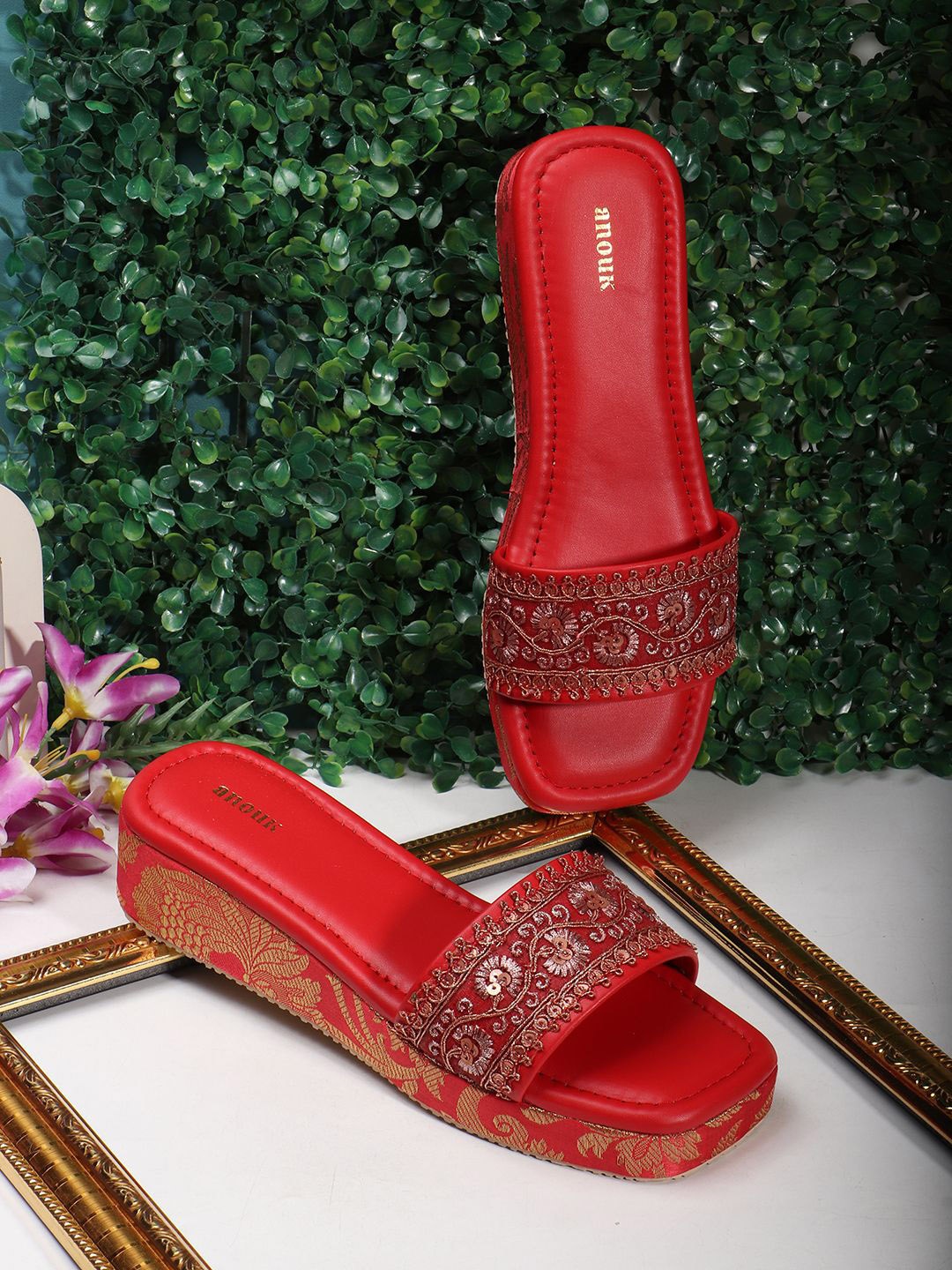 

Anouk Women Embellished Ethnic Wedge Sandals, Red