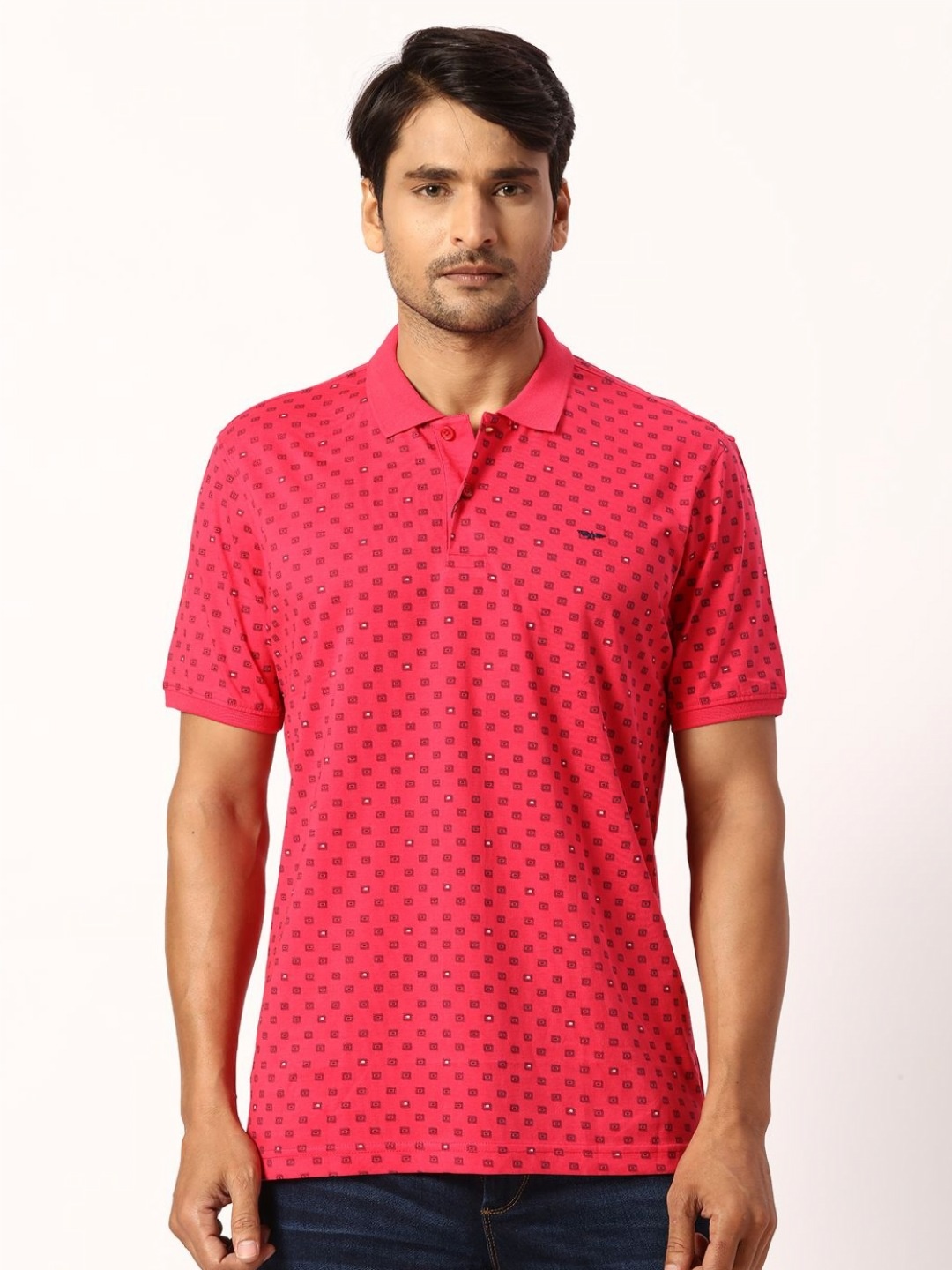 

Park Avenue Men Geometric Printed Polo Collar Cotton T-shirt, Red