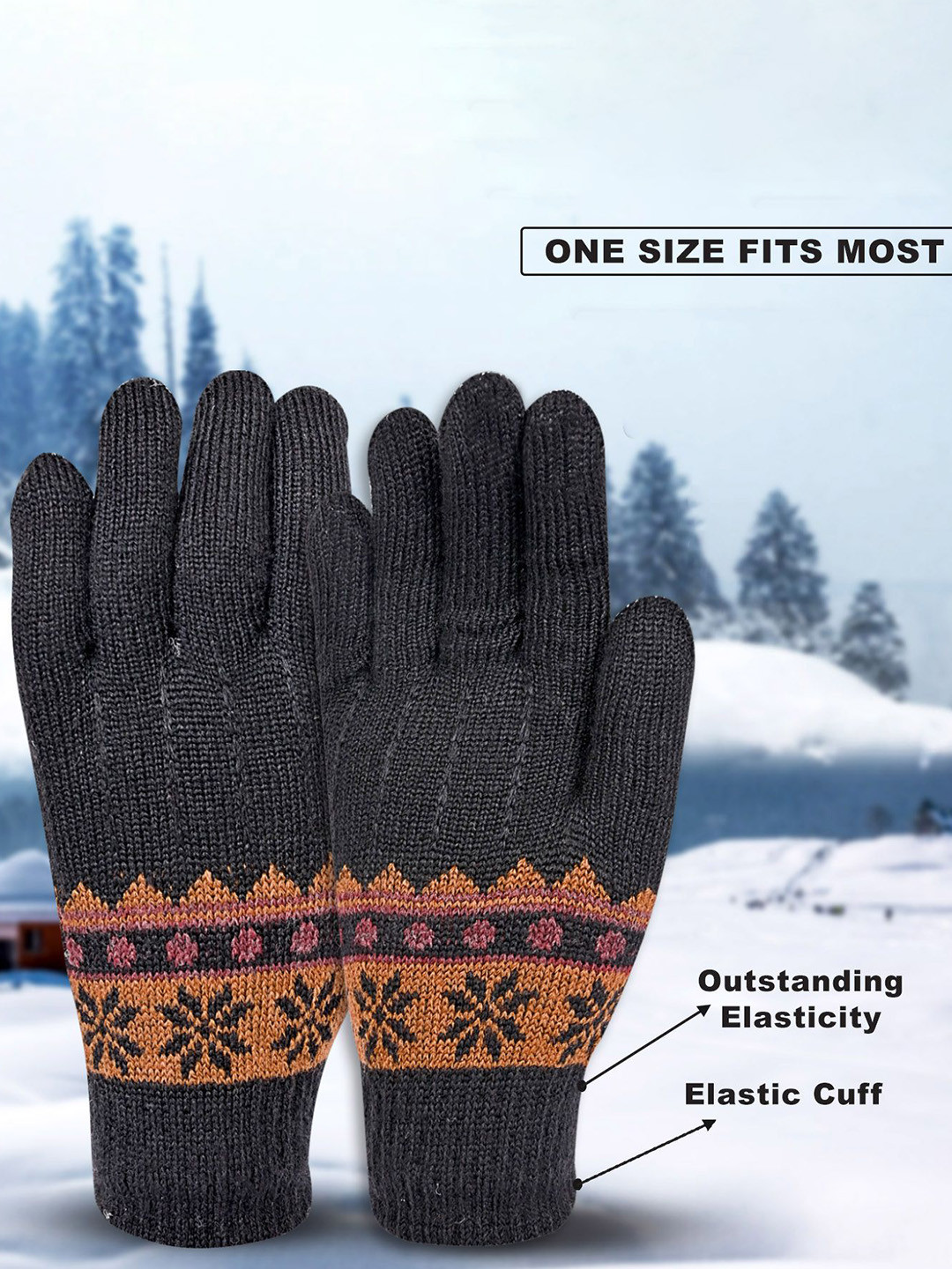 

LOOM LEGACY Women Patterned Acrylic Winter Gloves, Black