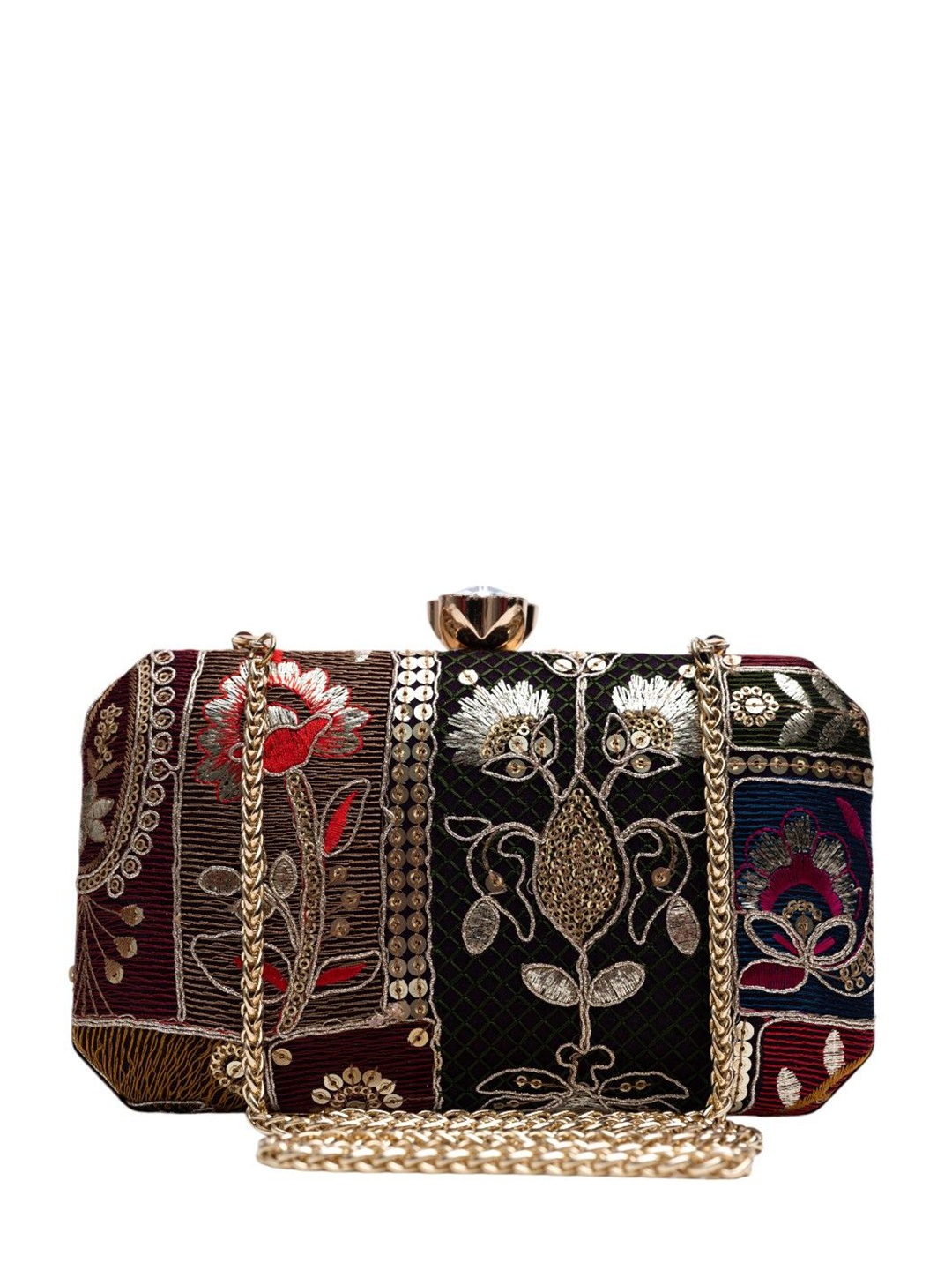

Vdesi Floral Embroidered Box Clutch, Black