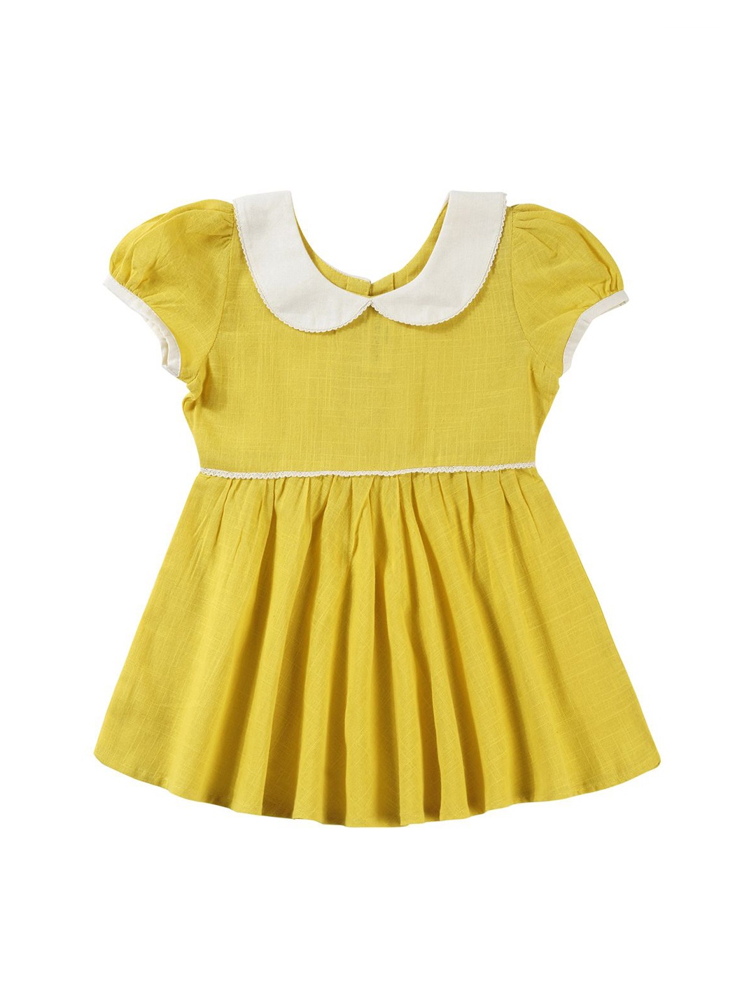 

BAESD Infants Girls Peter Pan Collar Puff Sleeve Pure Cotton Fit & Flare Dress, Yellow