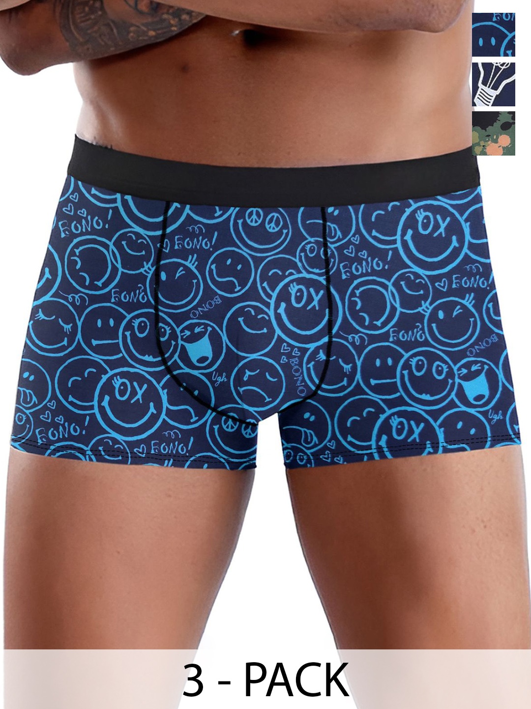 

DISPENSER Pack Of 3 Men Printed Trunks, Blue