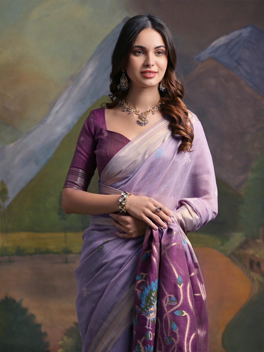 

Kandora Woven Design Zari Pure Cotton Saree With Unstitched Blouse Piece, Purple