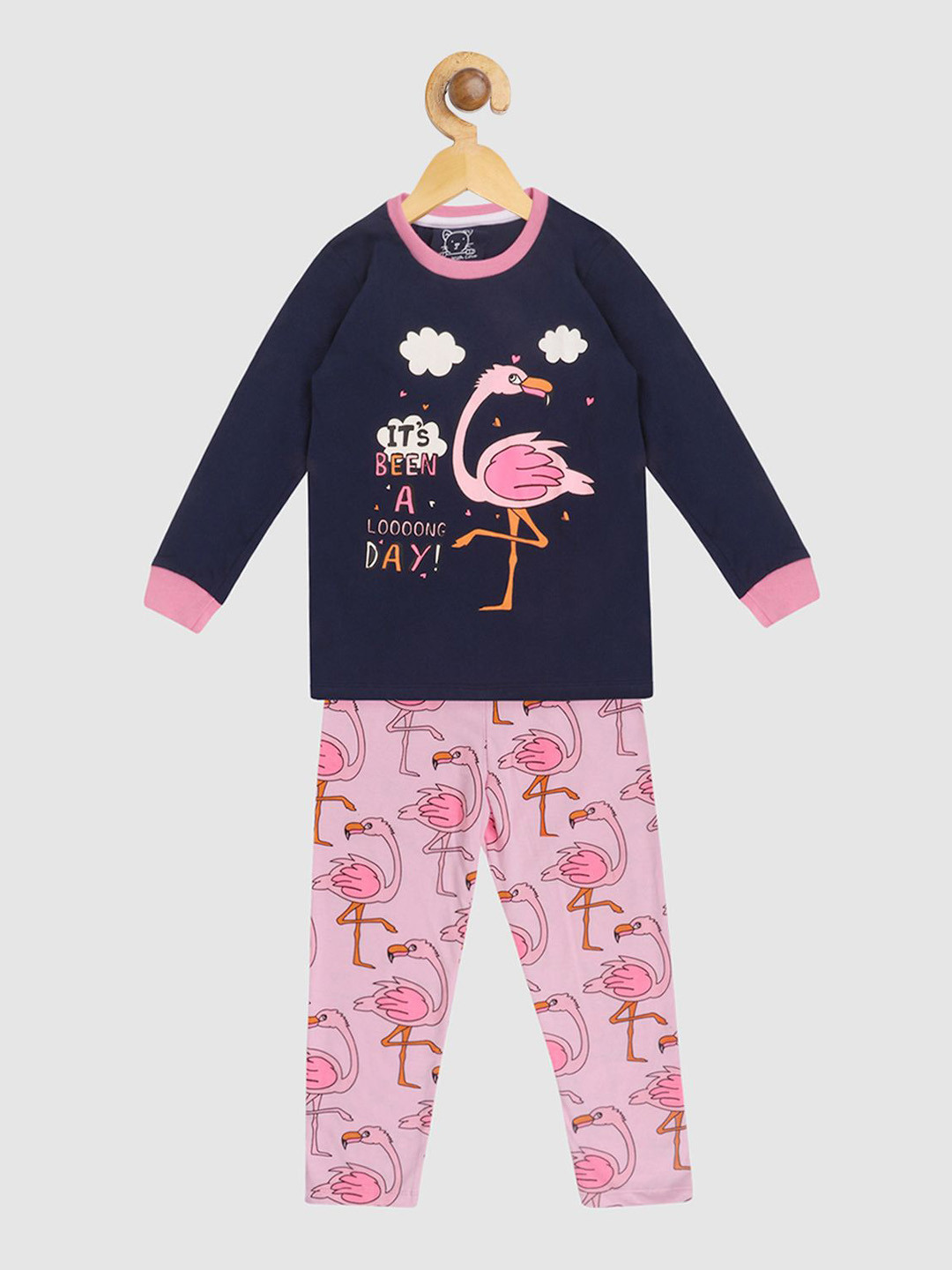 

YK Girls Pure Cotton Printed Night suit, Navy blue