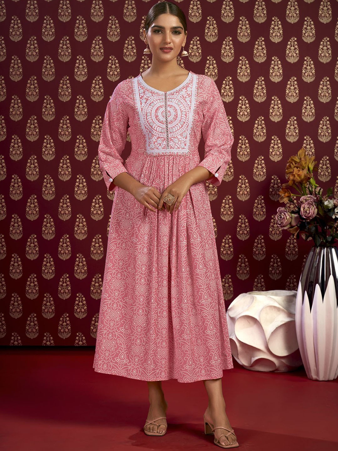 

Laxmipati Women Bandhani Embroidered Summer Sheers Kurta, Orange