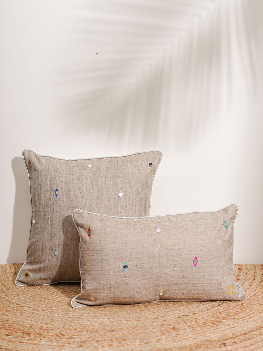 

India Circus by Krsnaa Mehta Brown & Blue Geometric Cotton Square Cushion Cover