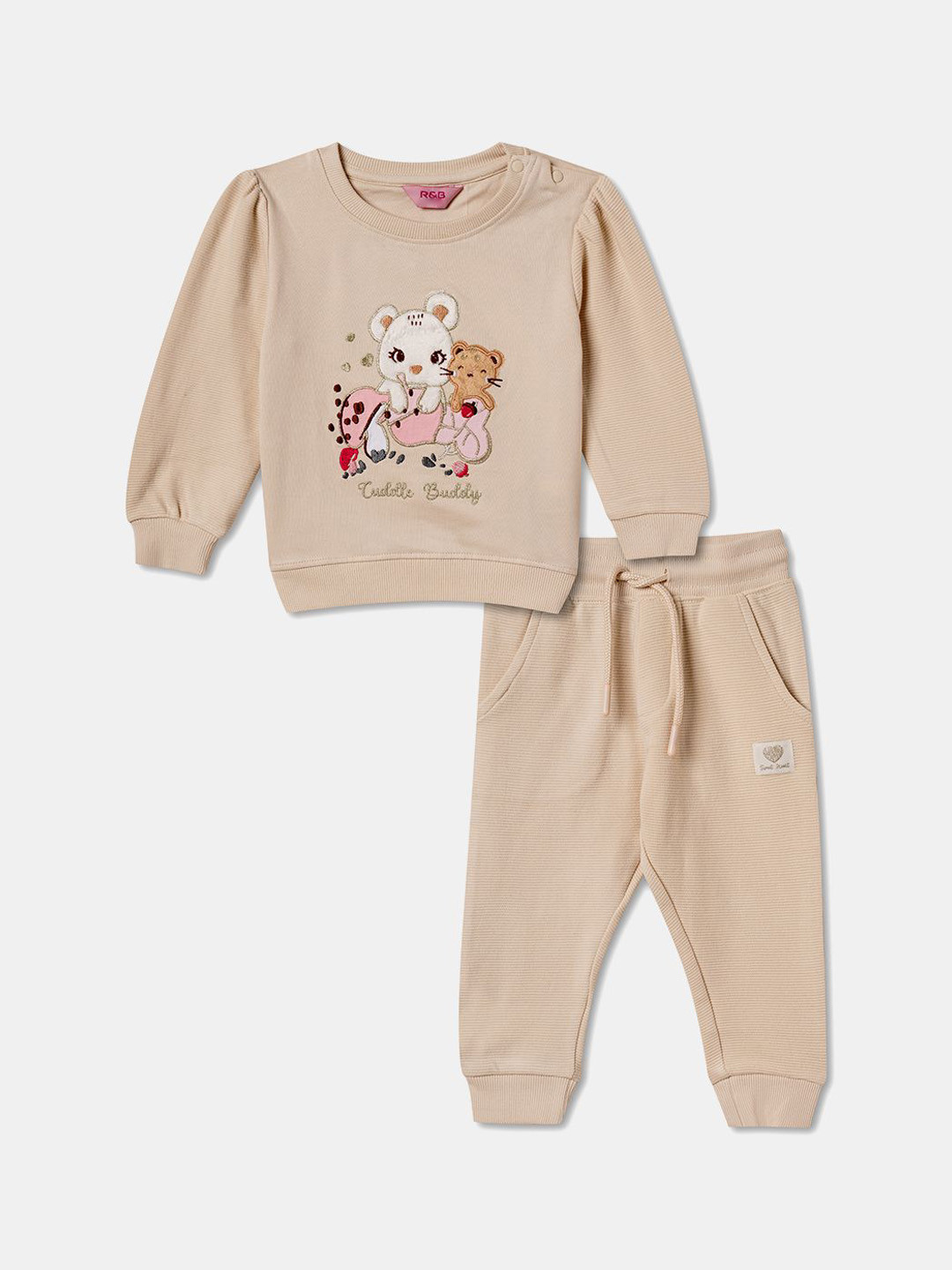 

R&B Girls Printed Sweatshirt & Trousers, Beige
