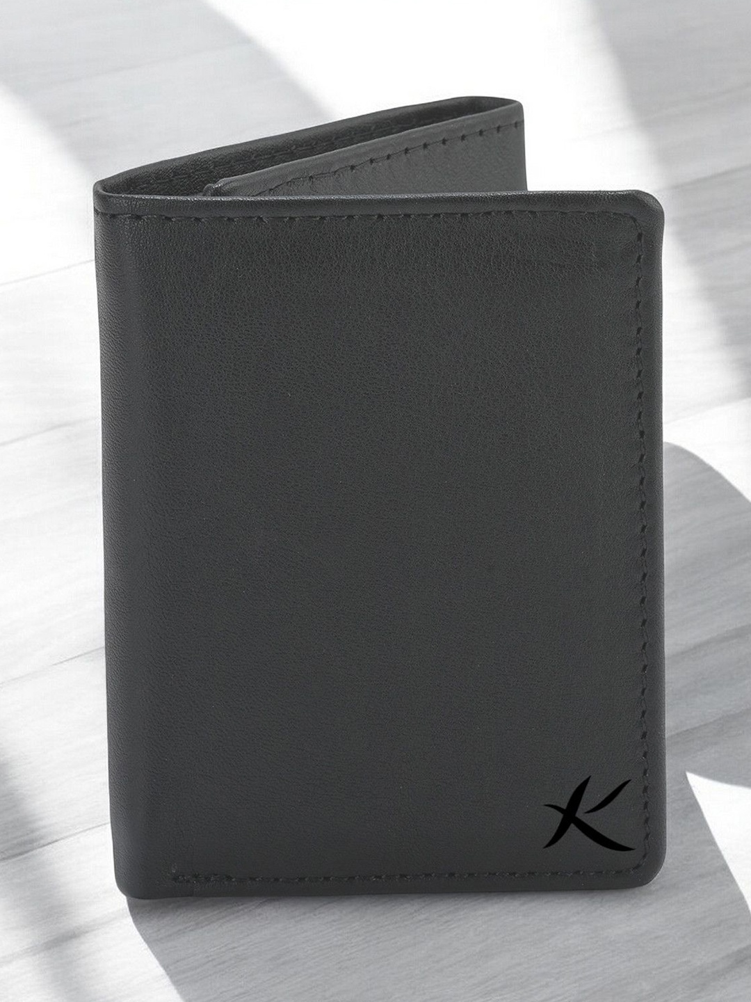 

Kastner Men Textured Cut Work Leather Three Fold Wallet, Black
