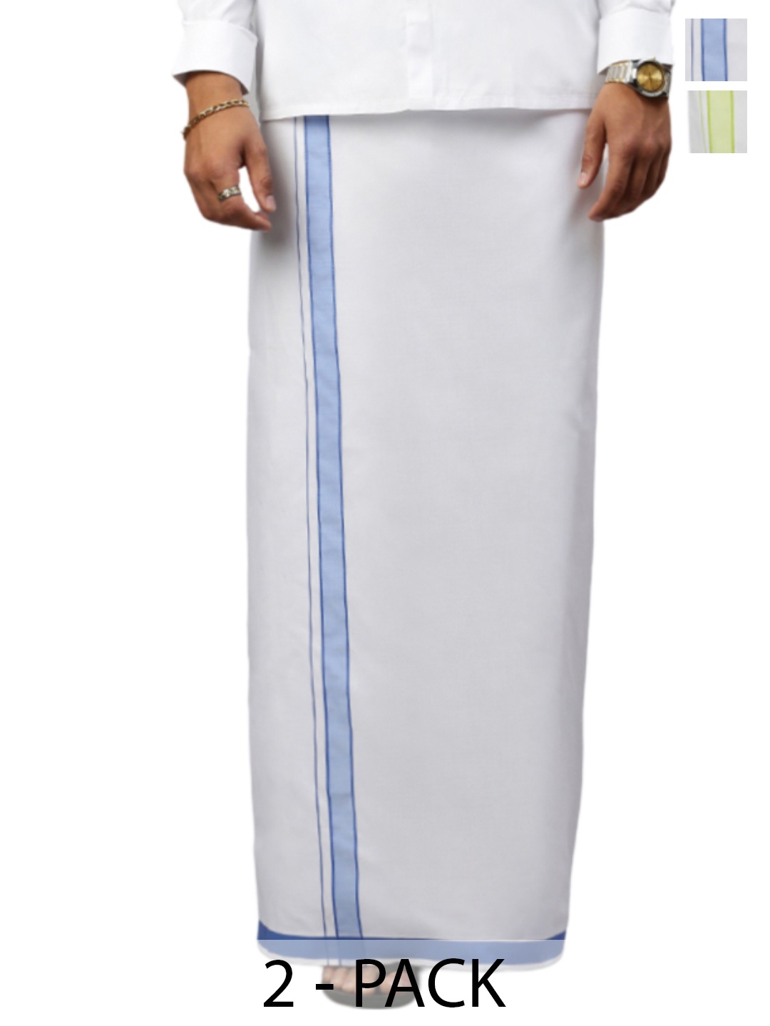 

Ramraj Pack of 2 Men Solid Border Dhoti, White