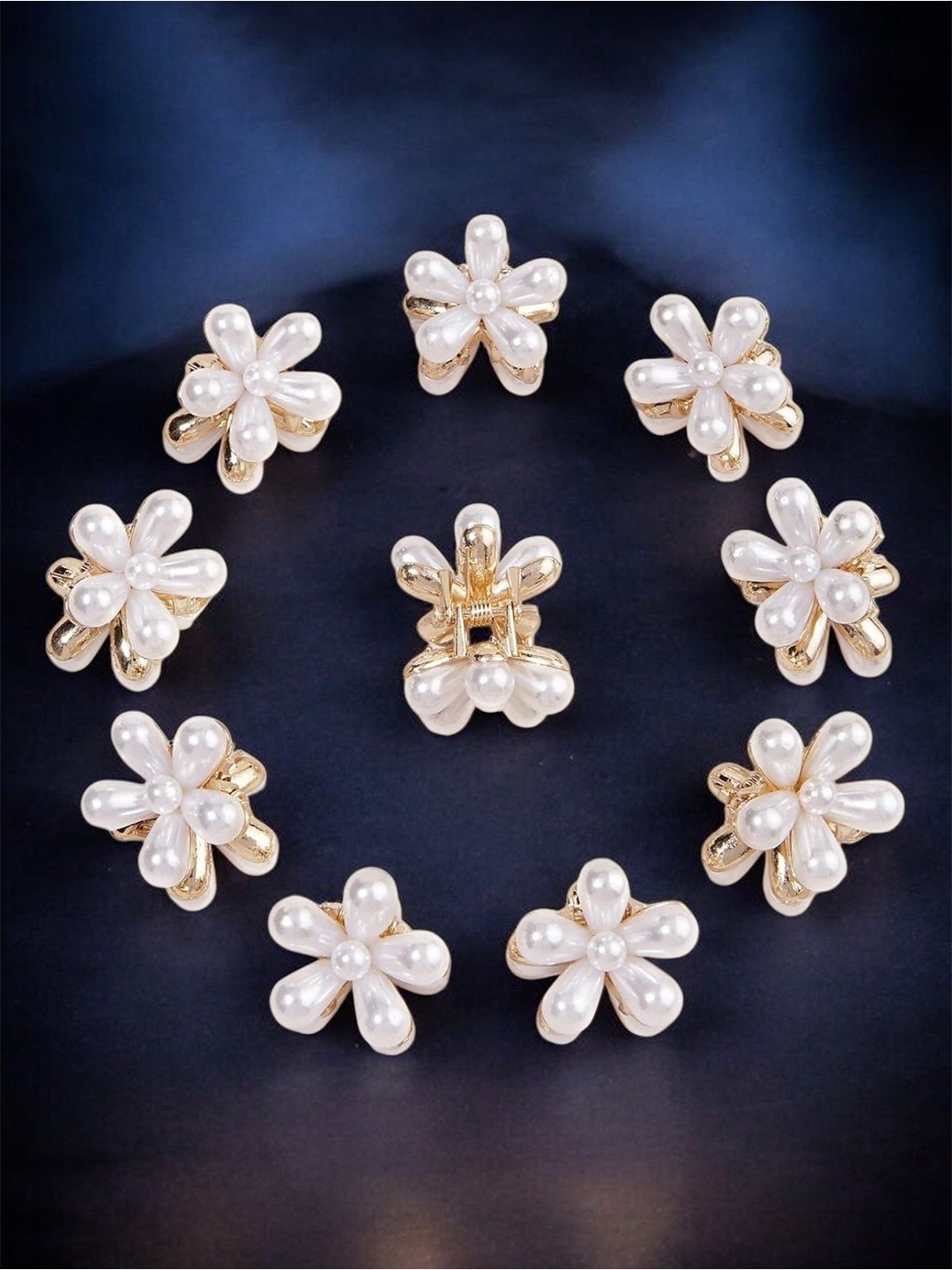 

fabula Girls Set Of 10 Mini Pearl Floral Embellished Hair Claw Clips, White