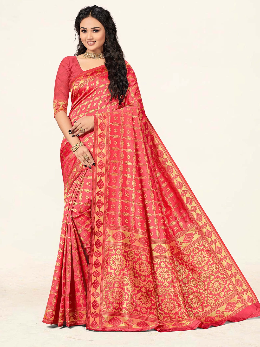 

Maroosh Woven Design Zari Silk Blend Banarasi Saree, Orange