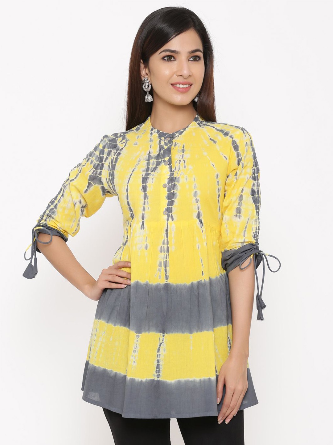 

CHIRAAI Women Mandarin Collar Cotton Kurtas, Yellow