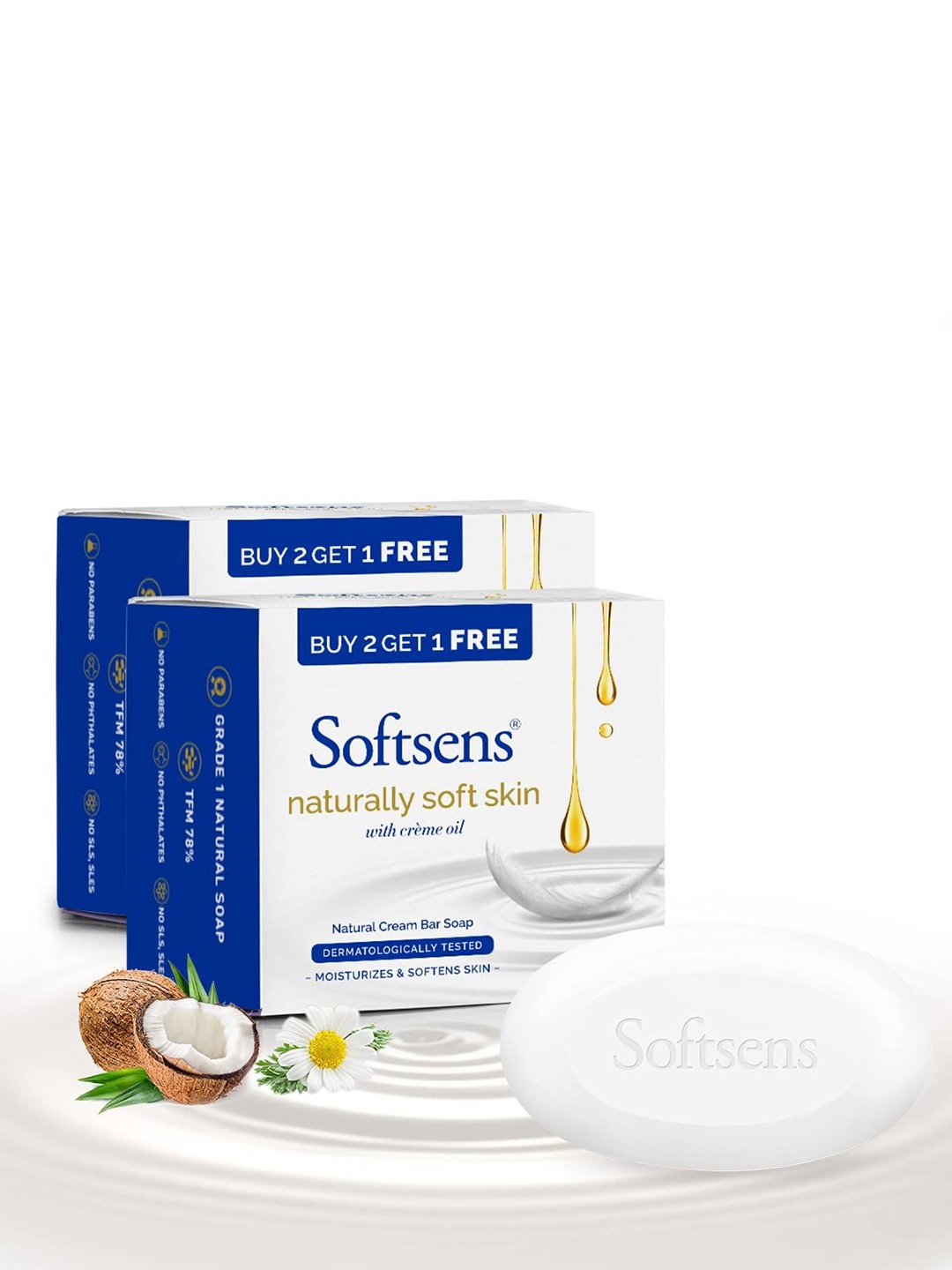 

Softsens Set Of 6 Naturally Soft Skin Cream Bar Soap - 100g Each - Creme Oil, White