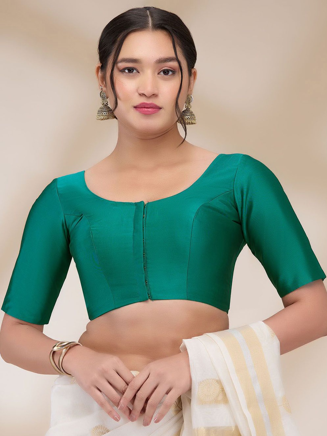 

SALWAR STUDIO Women Padded Saree Blouse, Green