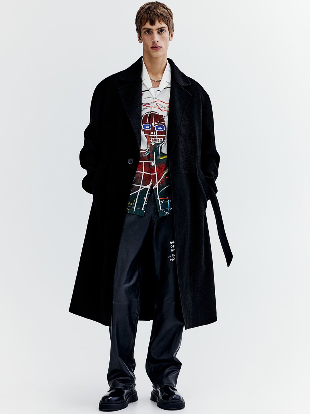 

H&M Loose Fit Tie-Belt Coat, Black