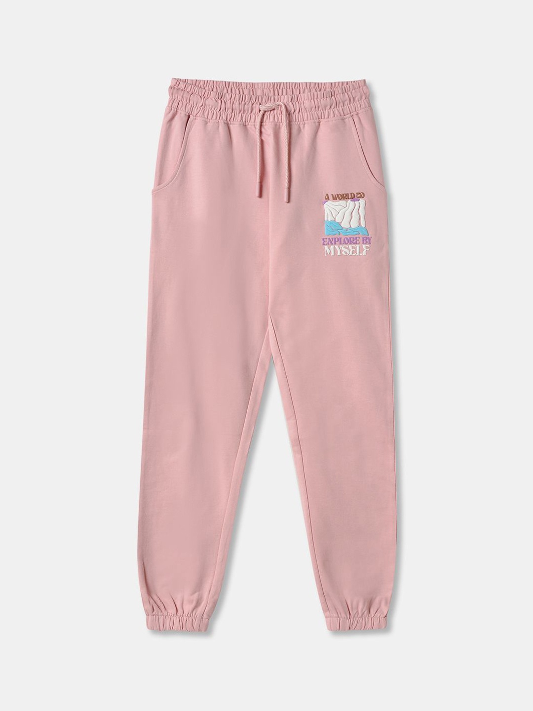 

R&B Girls Cotton Mid-Rise Joggers, Pink