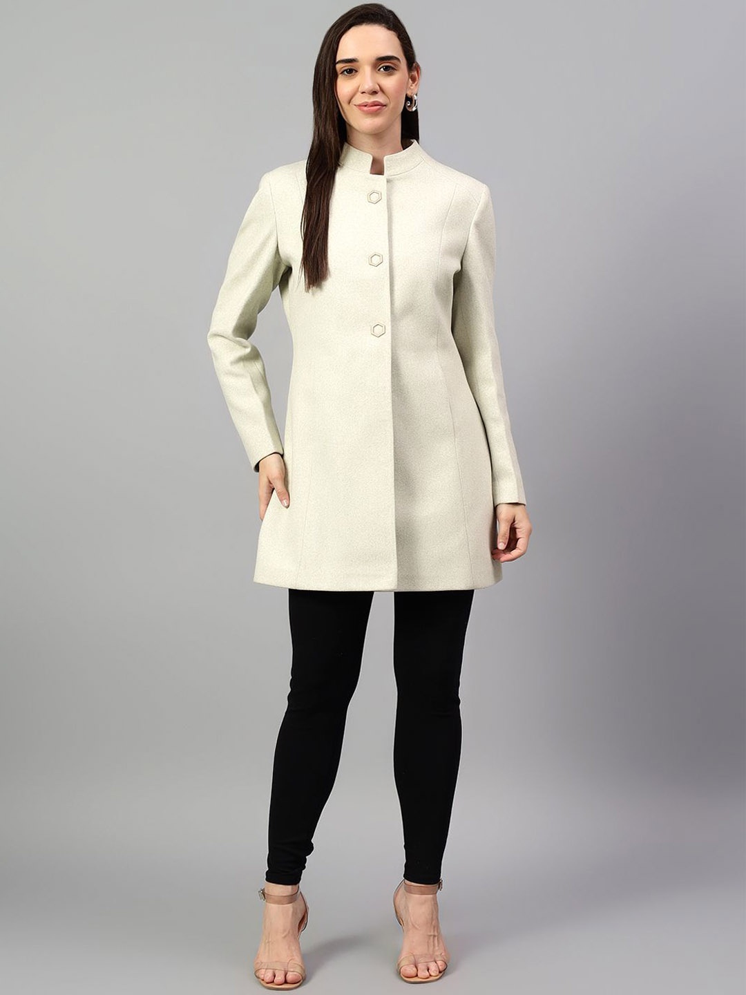 

Cantabil Women Mandarin Collar Overcoat, Green