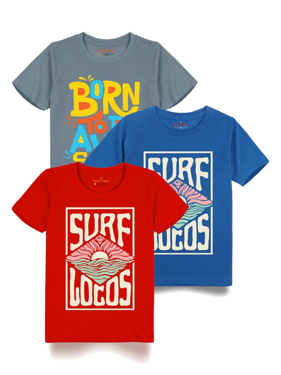 

AUSK Boys Pack Of 3 Graphic Printed Round Neck Cotton T-shirts, Blue