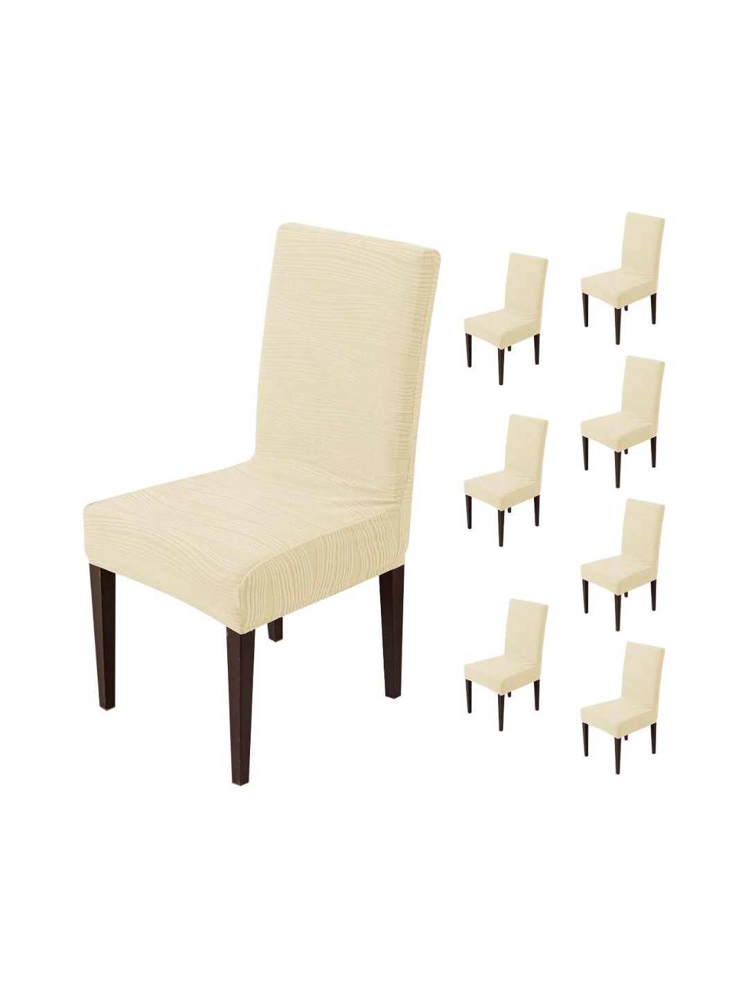 

HOUSE OF QUIRK Cream-Colored 8 Pieces Self Design Chair Covers