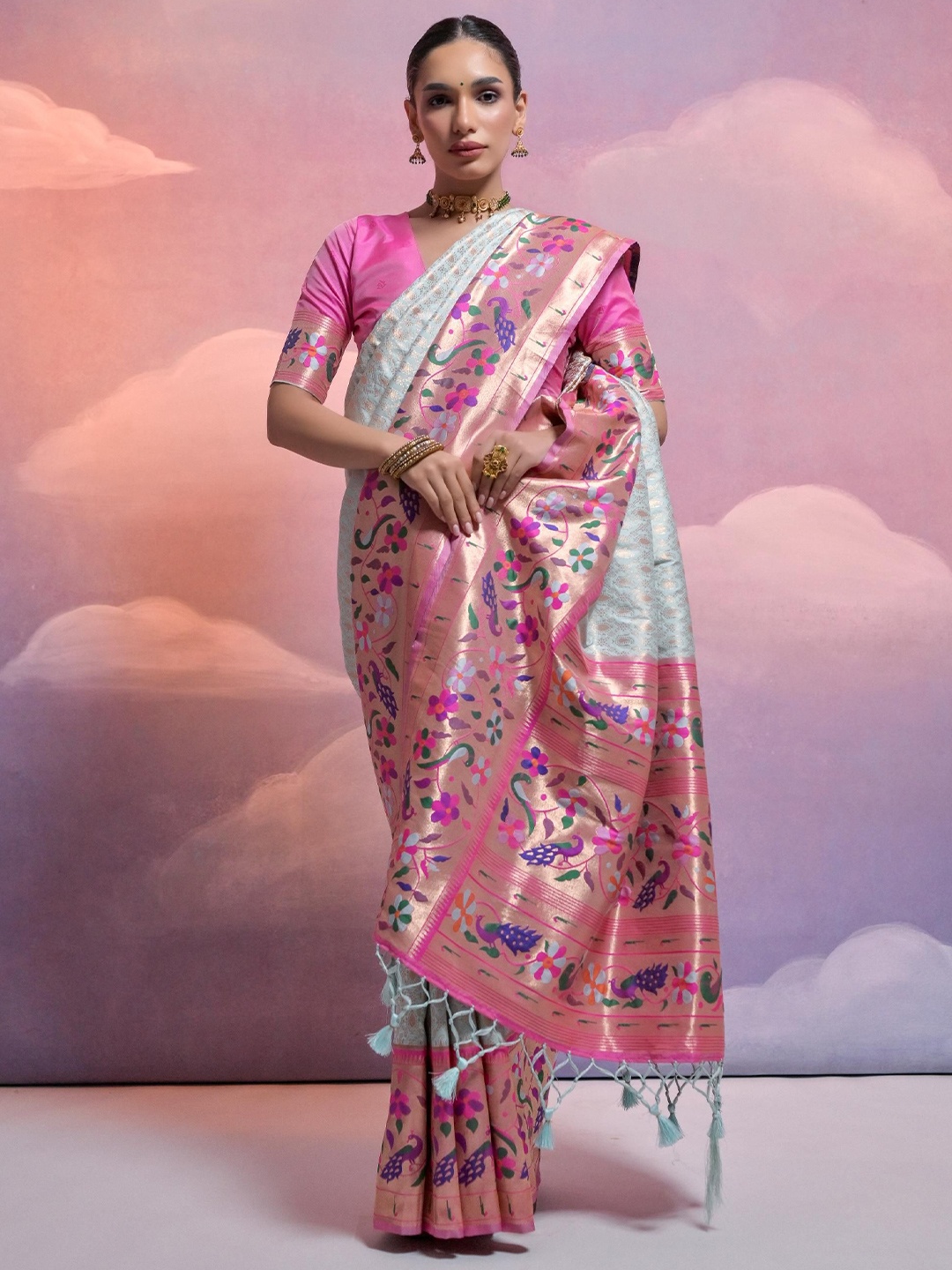 

Kandora Woven Design Zari Pure Silk Banarasi Saree, Sea green