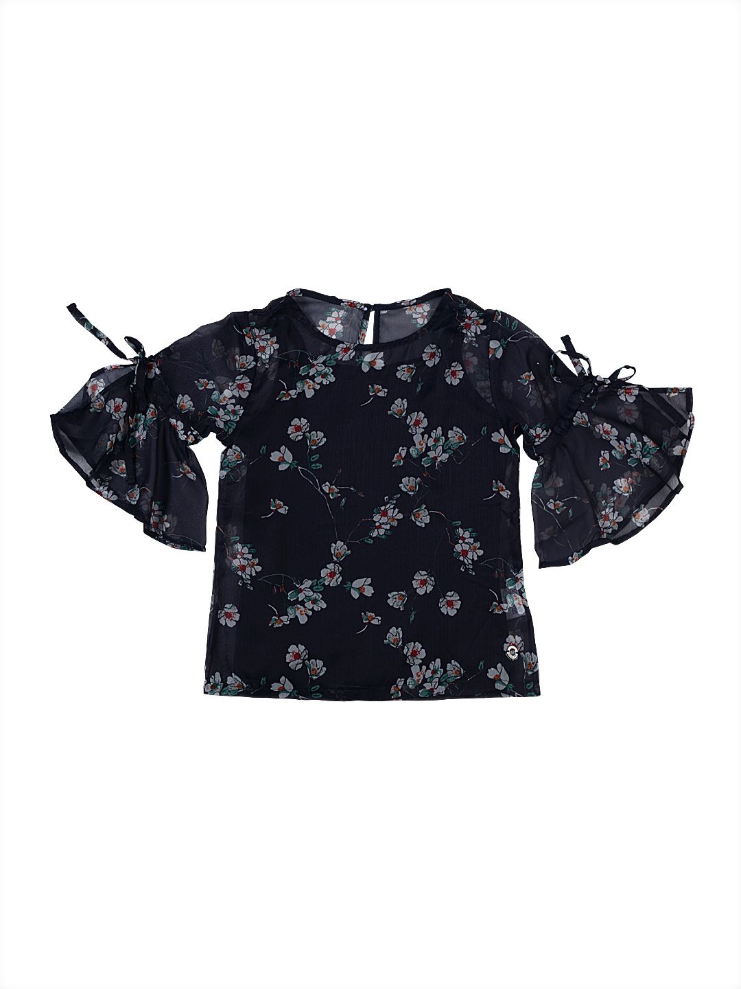 

Gini and Jony Girls Floral Printed Round Neck Cotton Top, Navy blue