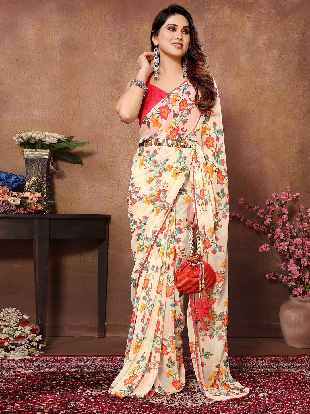 

Shee Star Floral Printed Saree, Yellow