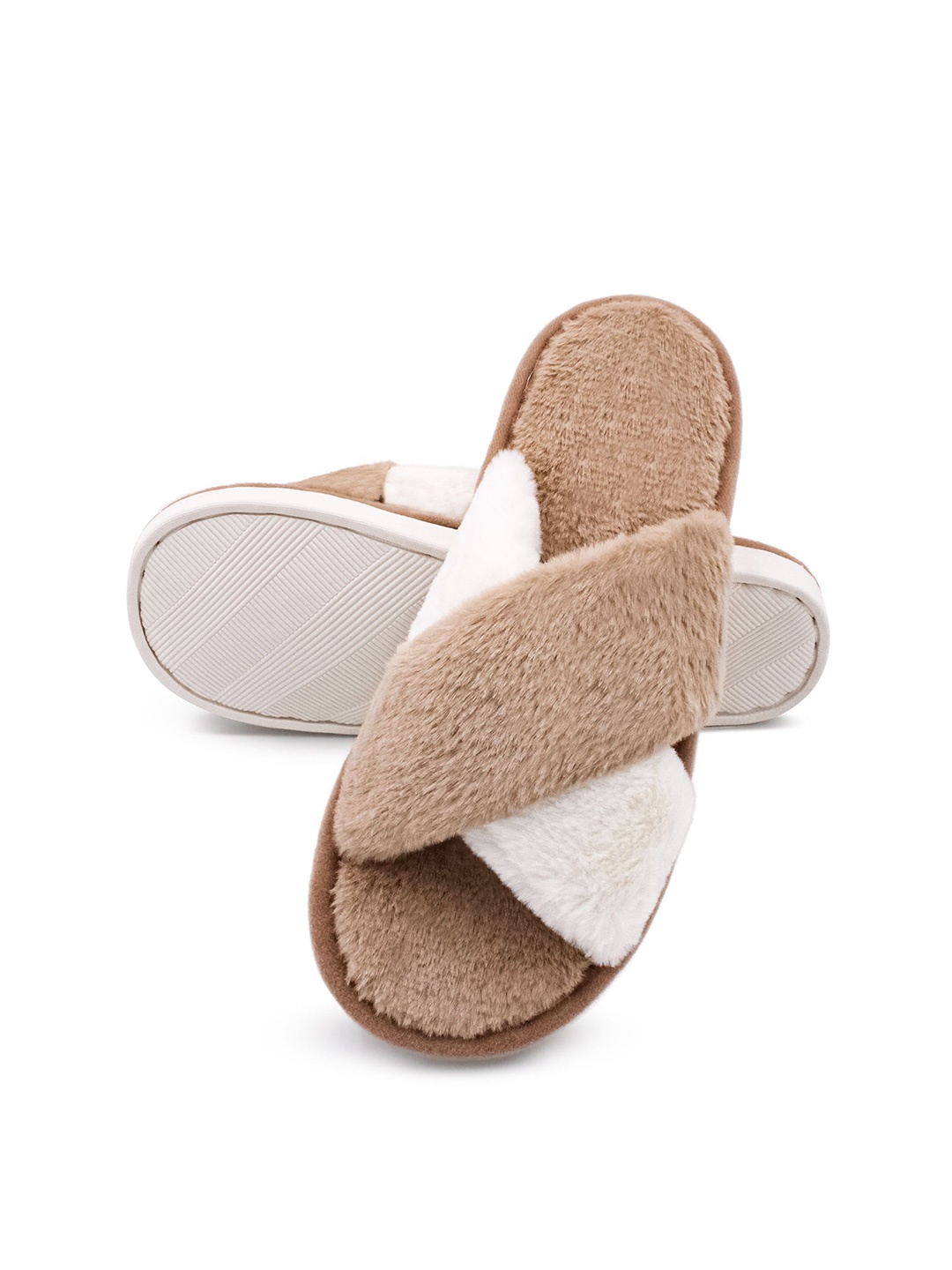 

JENNA Women Colourblocked Winter Room Slippers, Brown