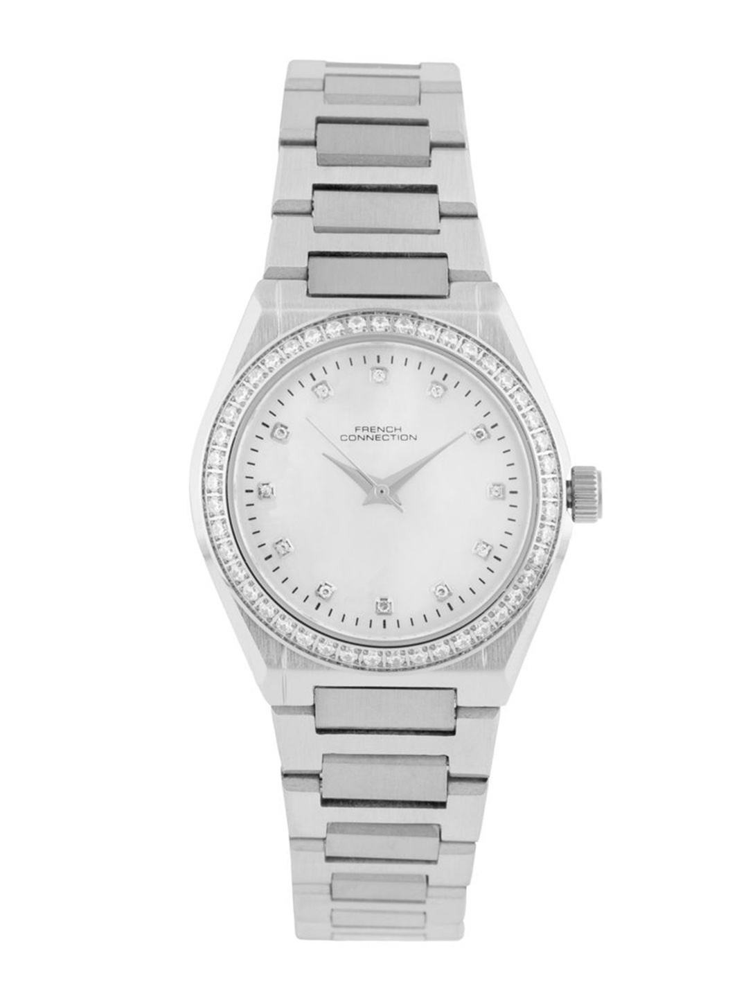 

French Connection Women Embellished Dial & Stainless Steel Bracelet Style Straps Analogue Watch FCH10SM, White