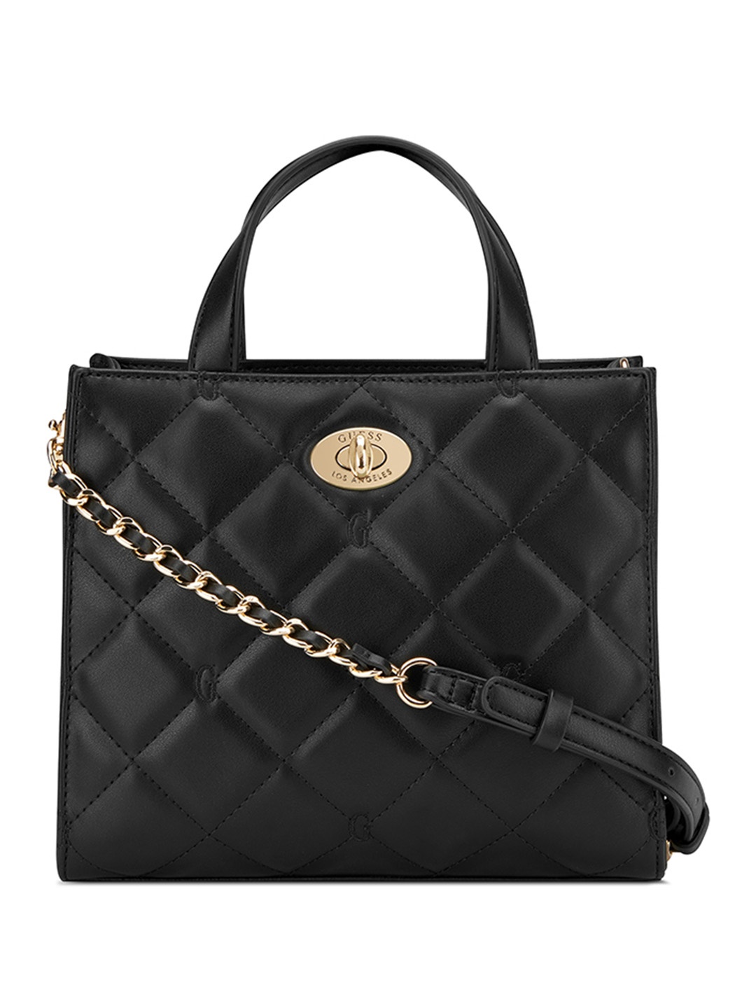 

GUESS Women Textured PU Structured Tote Bag with Quilted, Black