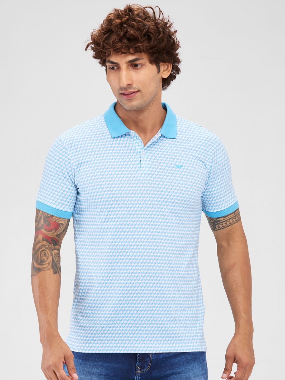 

Park Avenue Men Conversational Printed Polo Collar Cotton T-shirt, Blue