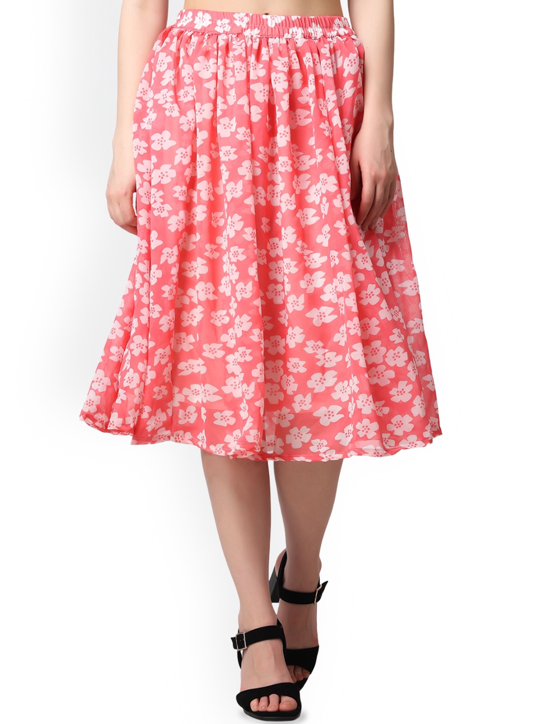 

SCORPIUS Women Printed Flared Midi Skirt, Pink