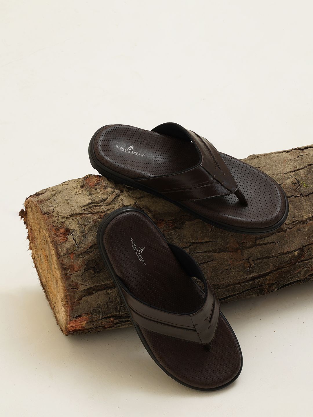 

MICHAEL ANGELO Men Striped Thong Flip-Flops, Brown