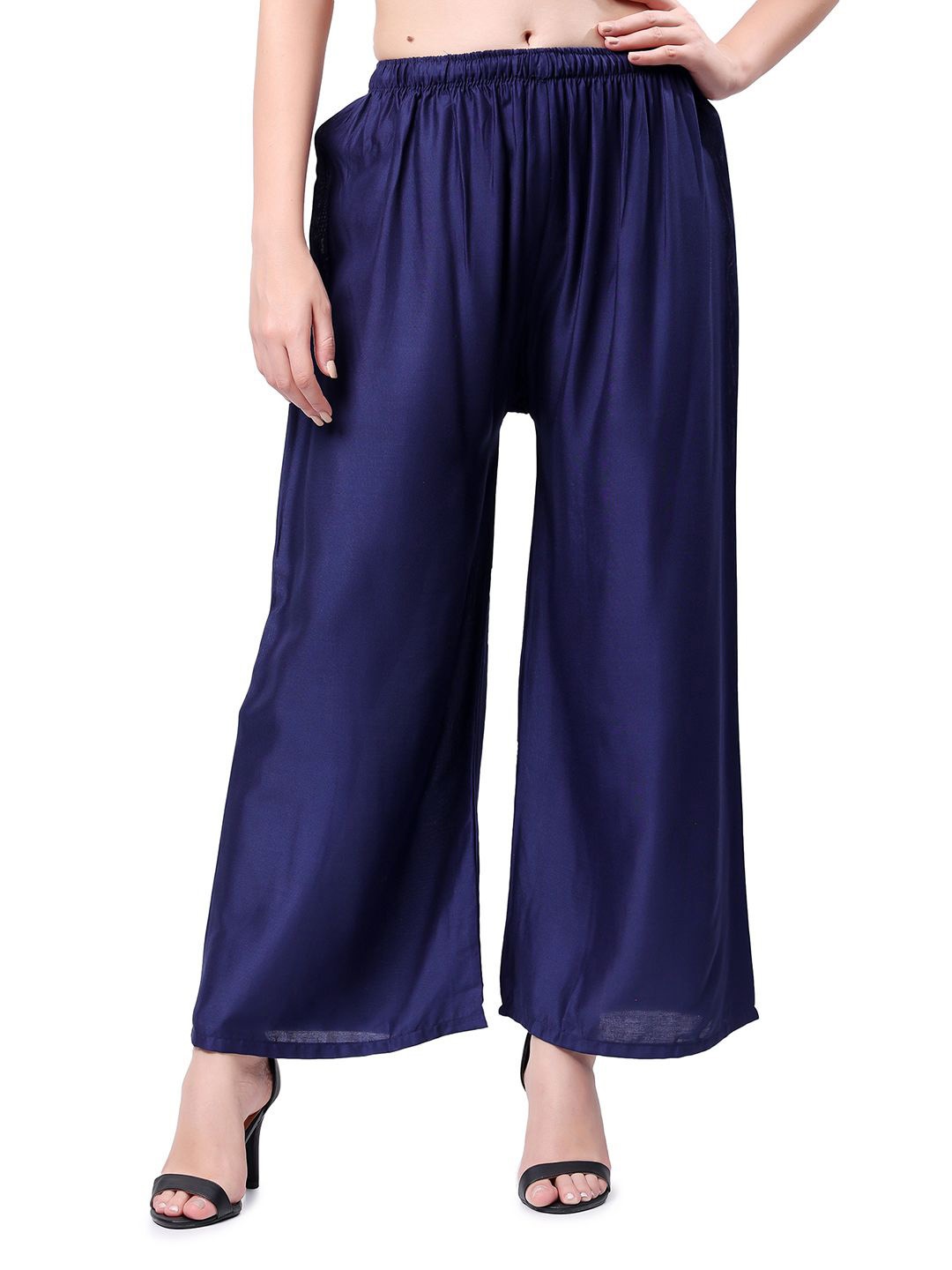 

Keviv Women Solid Wide Leg Palazzos, Navy blue