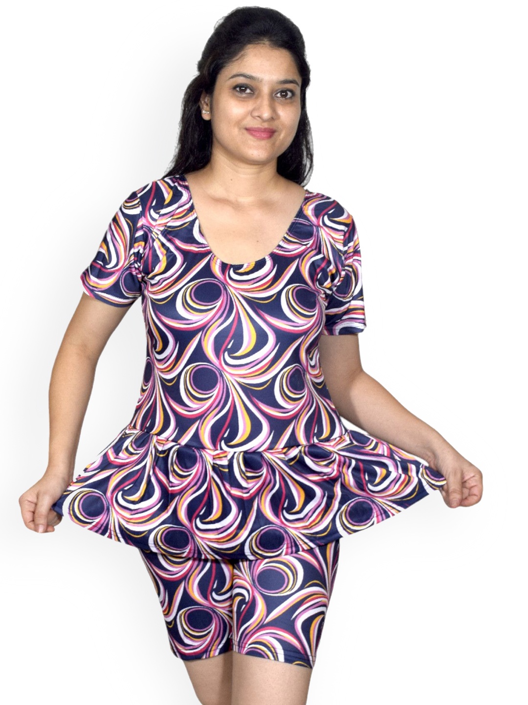 

Aqua Holic Women Abstract Printed Round Neck Swimwear Suit, Purple