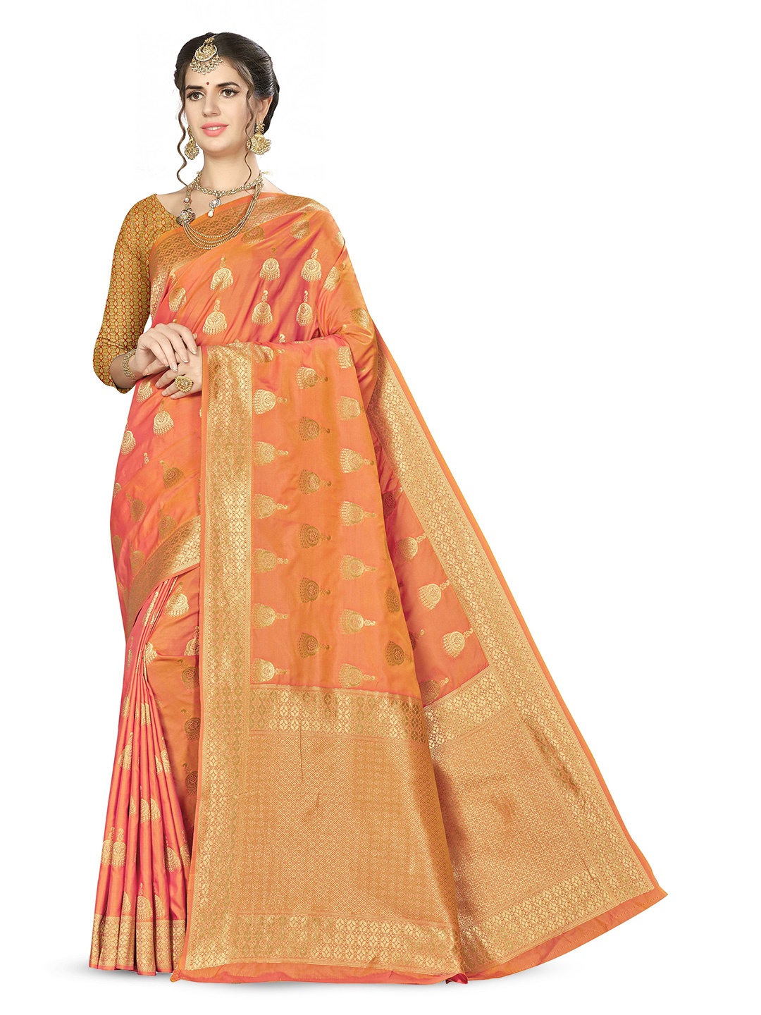 

Maroosh Ethnic Motifs Zari Banarasi Saree, Orange