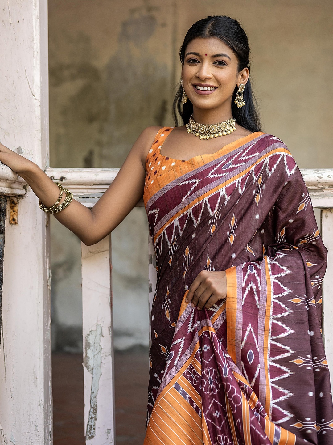 

Kandora Woven Design Pure Silk Traditional Tussar Saree, Brown