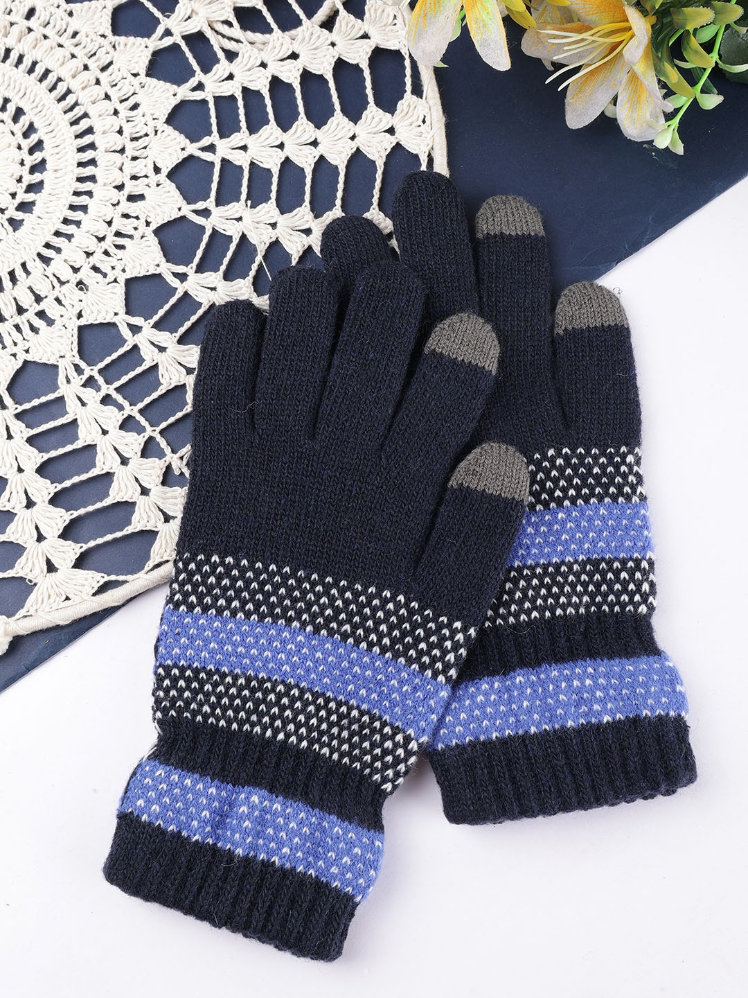 

ELLIS Unisex Patterned Acrylic Touchscreen Gloves, Blue