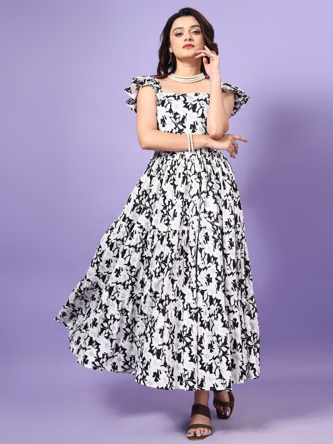 

Fashion Basket Floral Print Crepe Women A-Line Maxi Dress, Black
