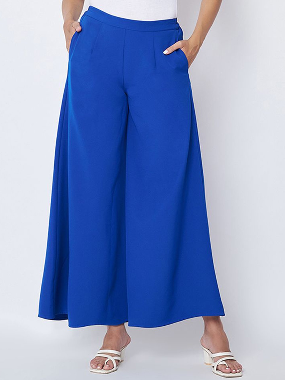 

First Resort by Ramola Bachchan Women Solid Wide Leg Western Palazzos, Blue