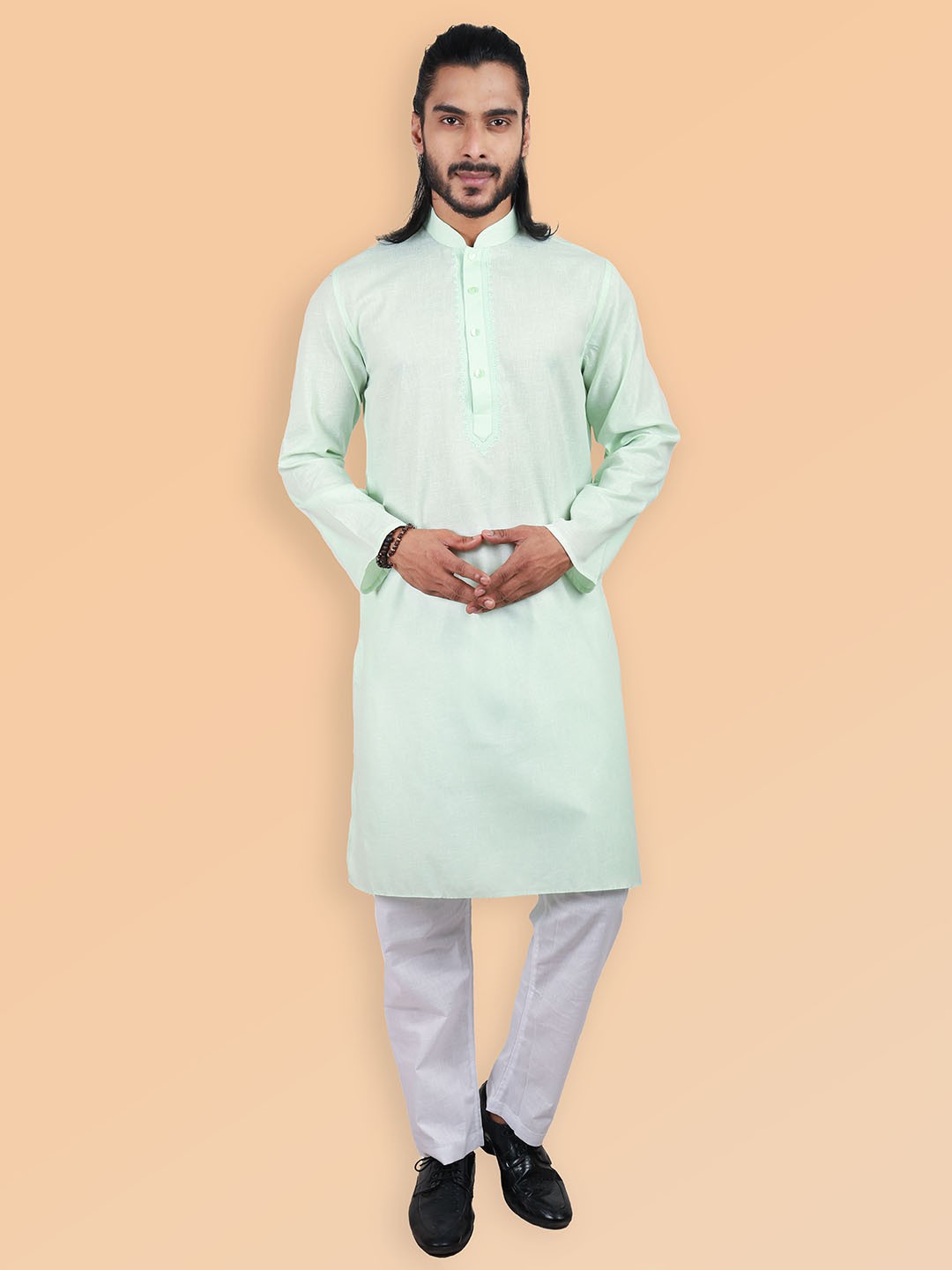 

ETHNIC FACTORY Men Embroidered Thread Work Kurta, Green