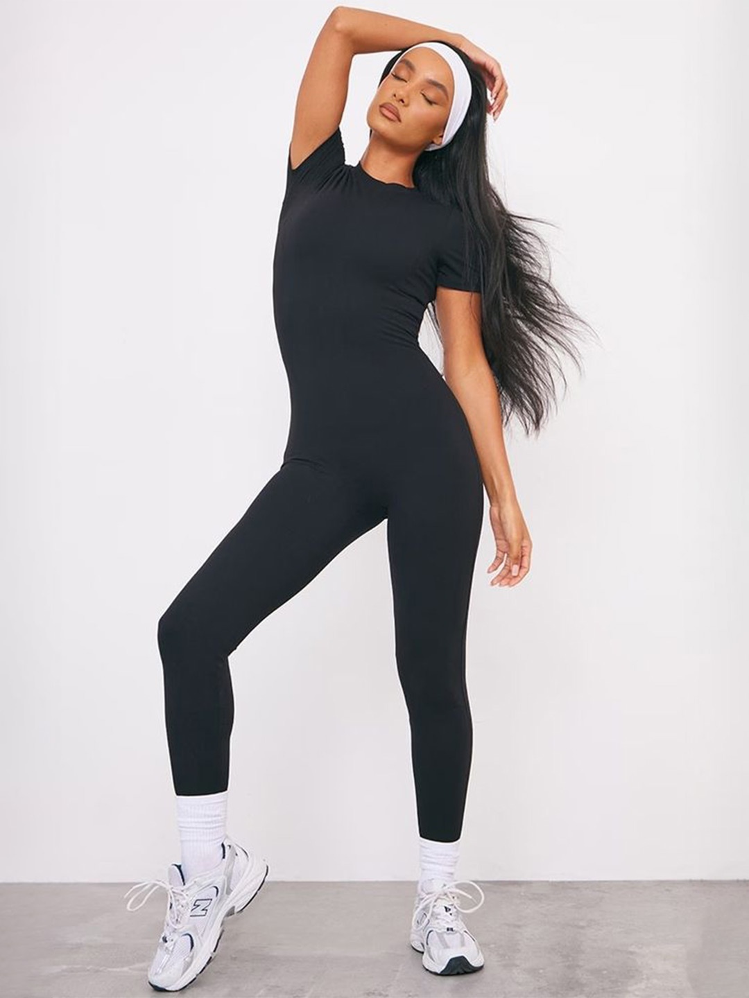 

LULU & SKY women Solid Round Neck Basic Jumpsuit, Black
