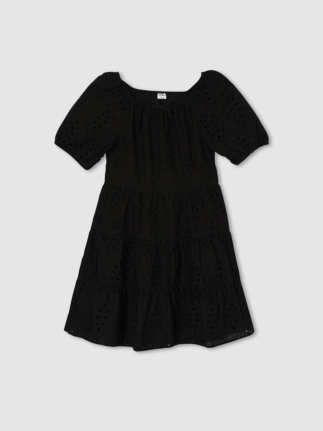 

max Puff Sleeve Fit & Flare Dress, Black